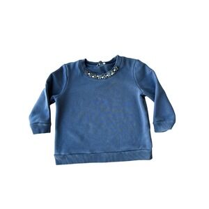 Banana Republic Embellished Top Women's Small Navy Rhinestone Neck 3/4 Sleeve